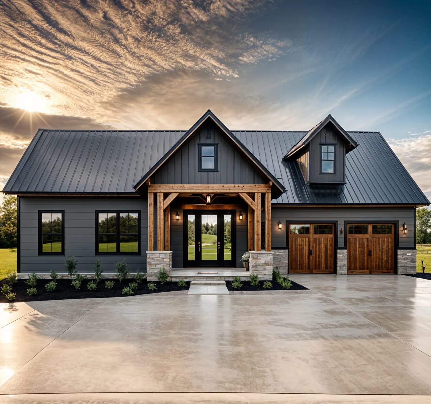 Newly completed turnkey steel barndominium exterior